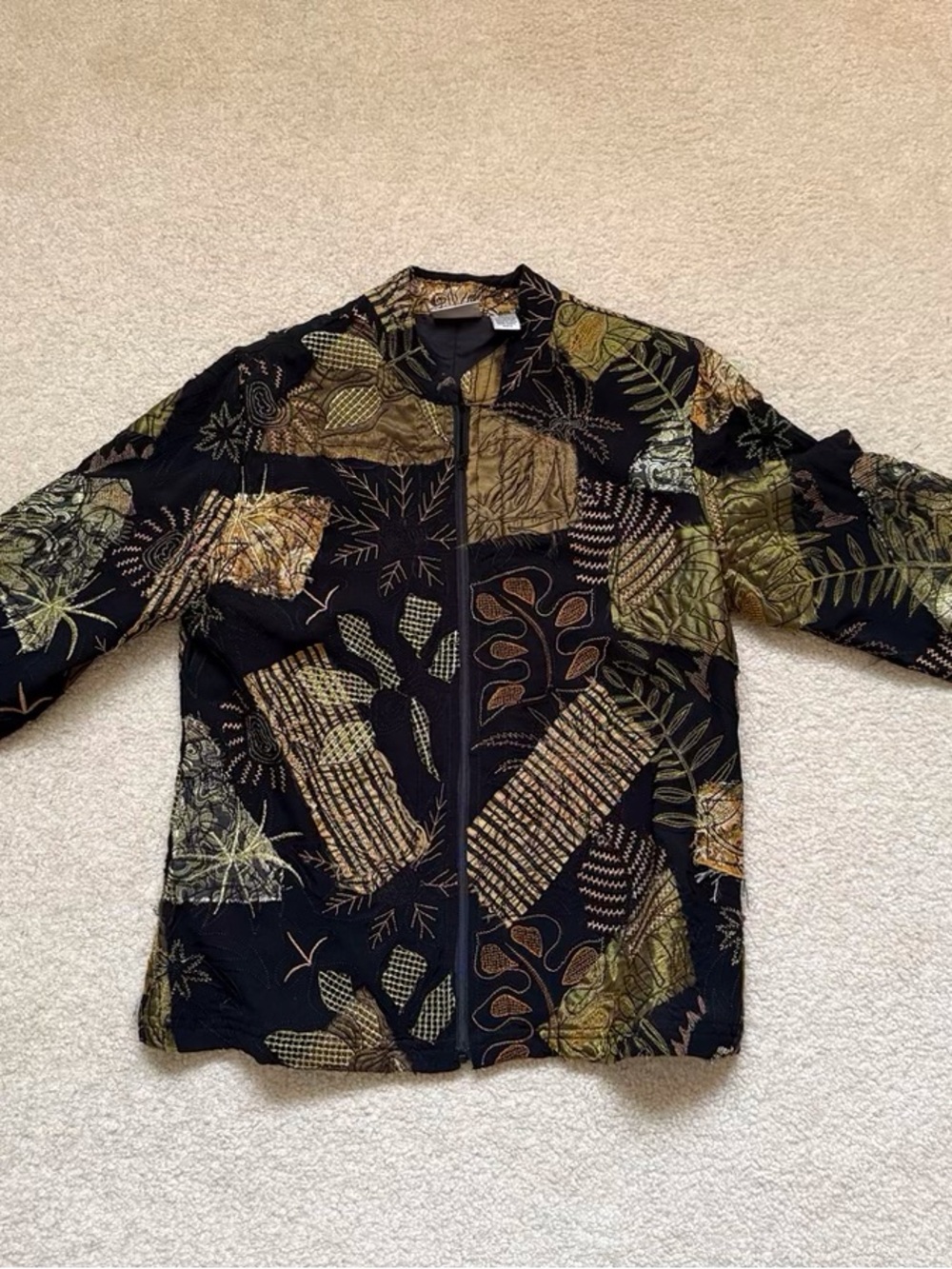 Chico's Black Jacket with Metallic Gold Embroidery